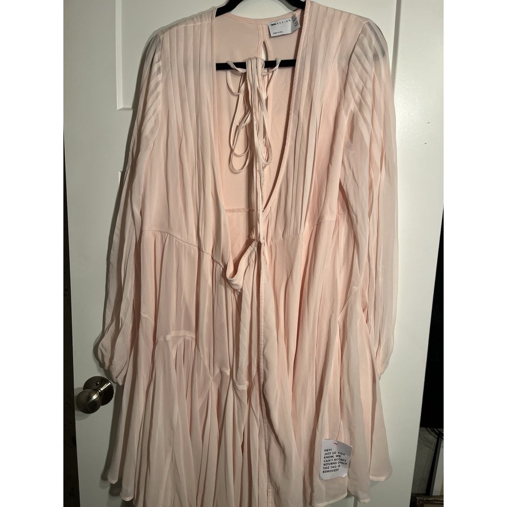 ASOS Design Maternity Blush Pink Pleated Wrap Mini Dress Long Sleeve US 12